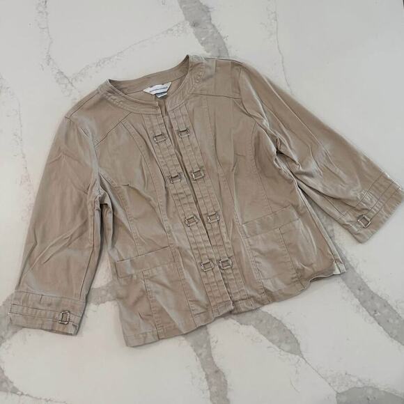 Christopher & Banks Khaki OpenFront Jacket Womens Small Buckle Detail Front/Cuff - Picture 1 of 7